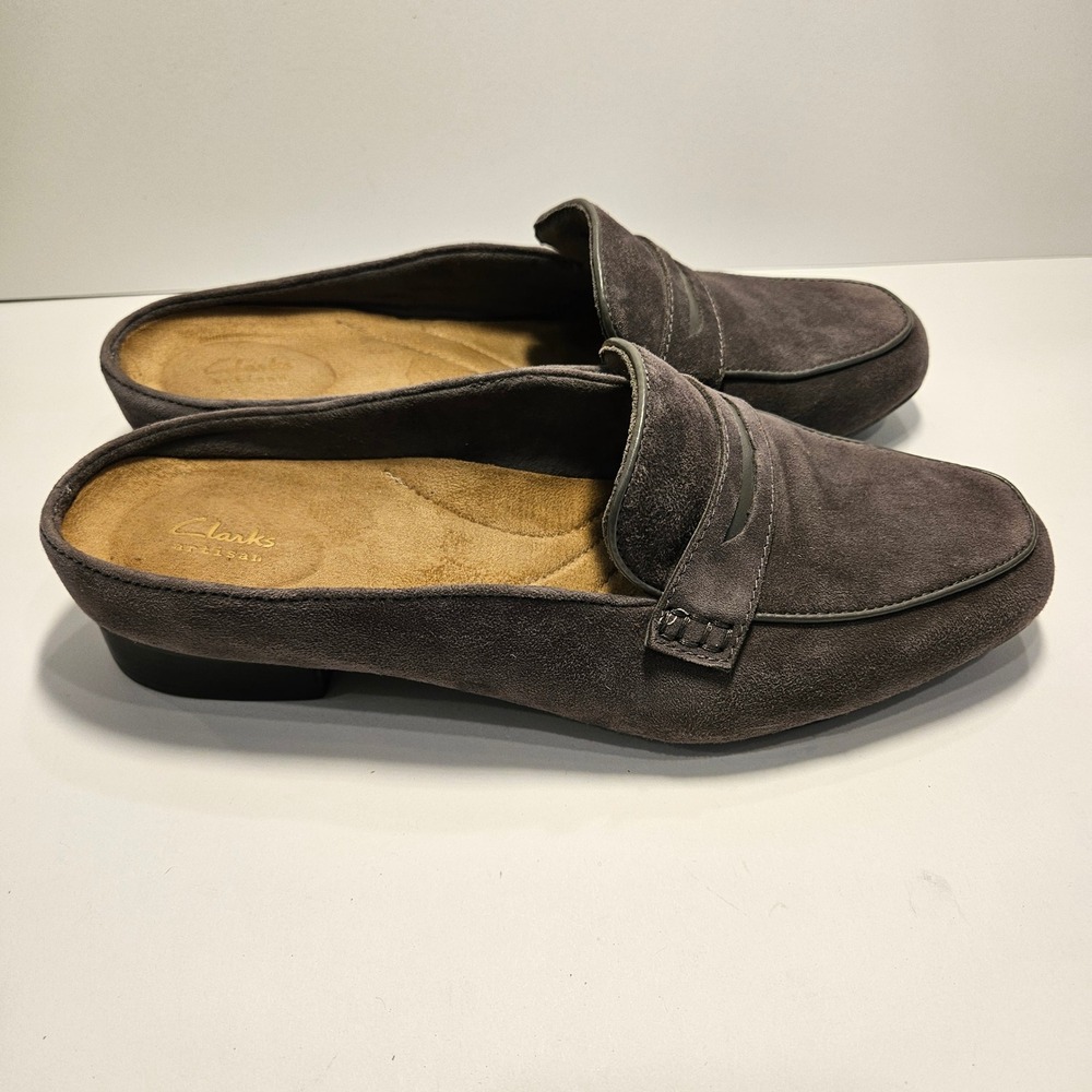 Clarks Keesha Donna Grey Suede Penny Loafer Mules Womens 8.5W - Picture 3 of 7